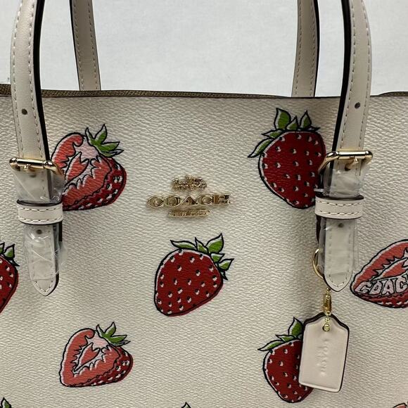 Coach Mollie Tote Bag 25 With Strawberry Print In Canvas/Gold/Chalk CAL66 NWT - Picture 10 of 11
